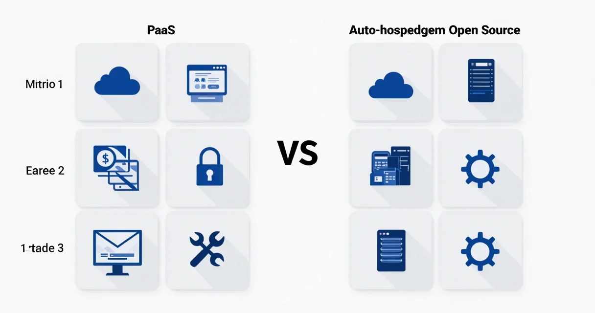 Gráfico comparando modelos de hospedagem PaaS e auto-hospedagem open source